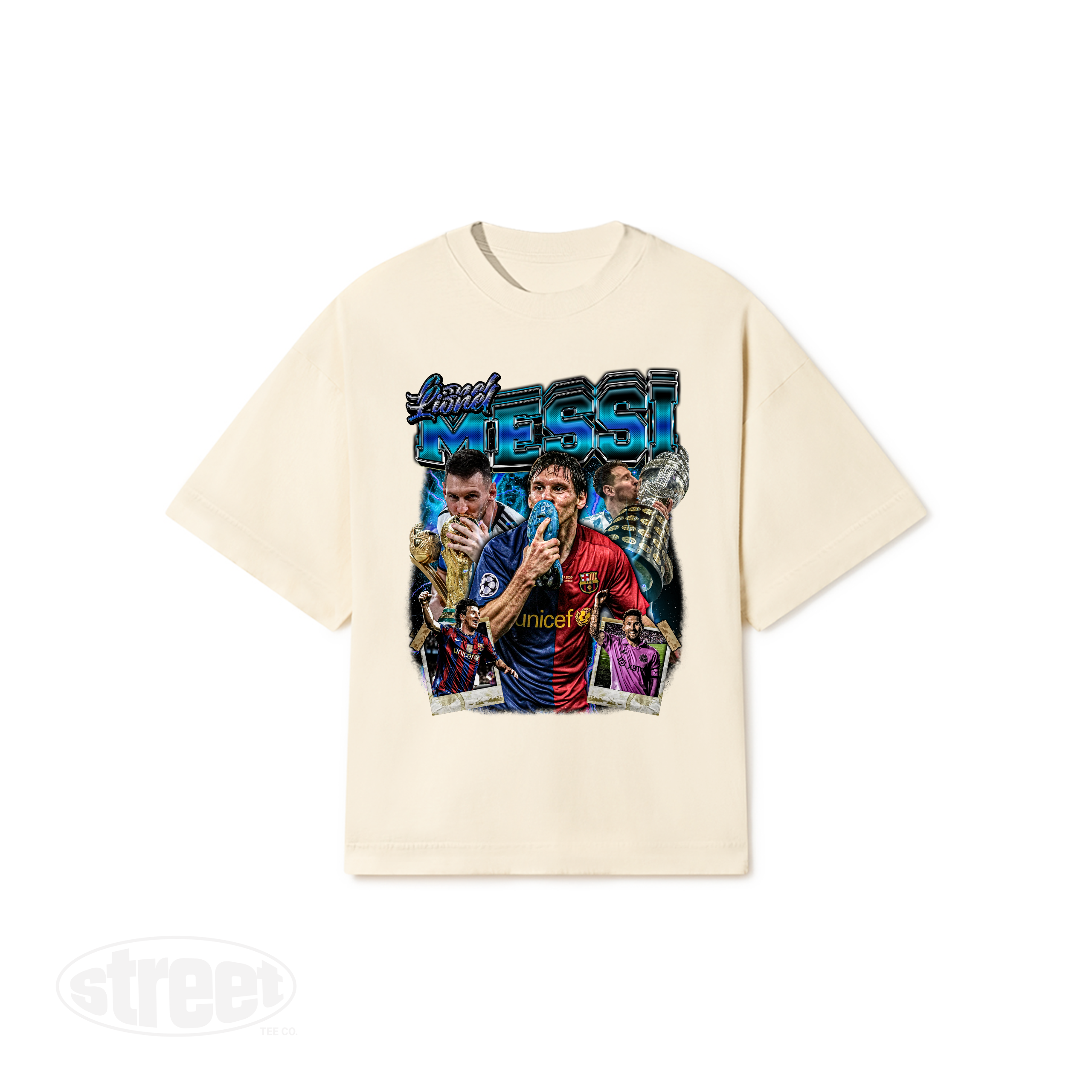 CAMISETA BOXY OVERSIZED MESSI ARGENTINA PREMIUM BOOTLEG